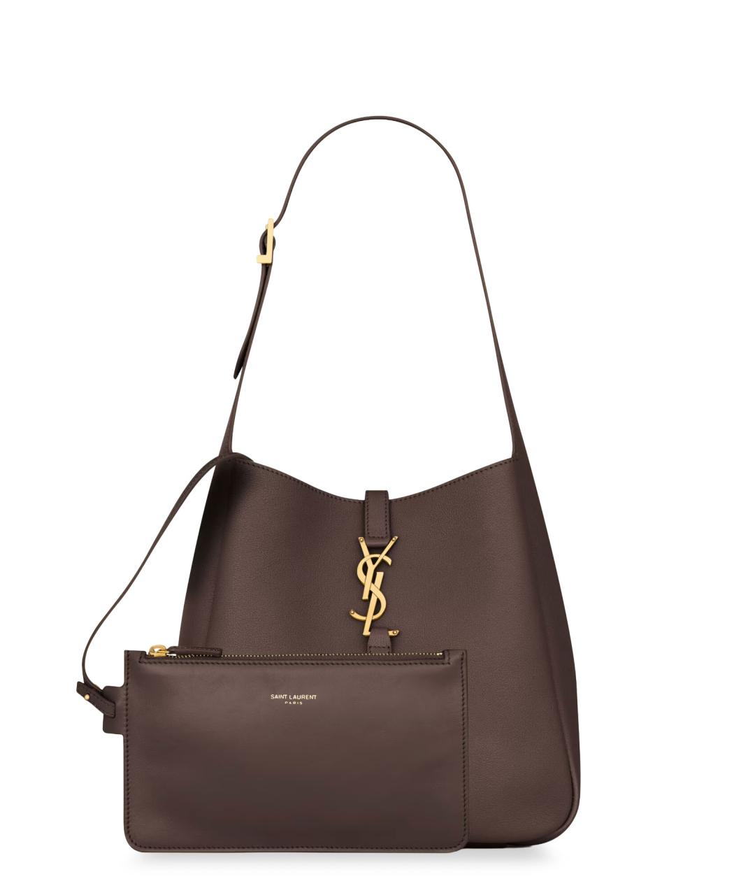 SAINT LAURENT Коричневая кожаная сумка через плечо, фото 4