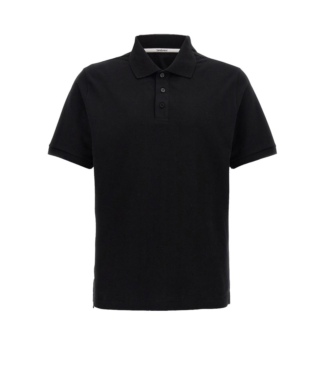 SAINT LAURENT Черное хлопко-полиэстеровое поло с коротким рукавом, фото 1