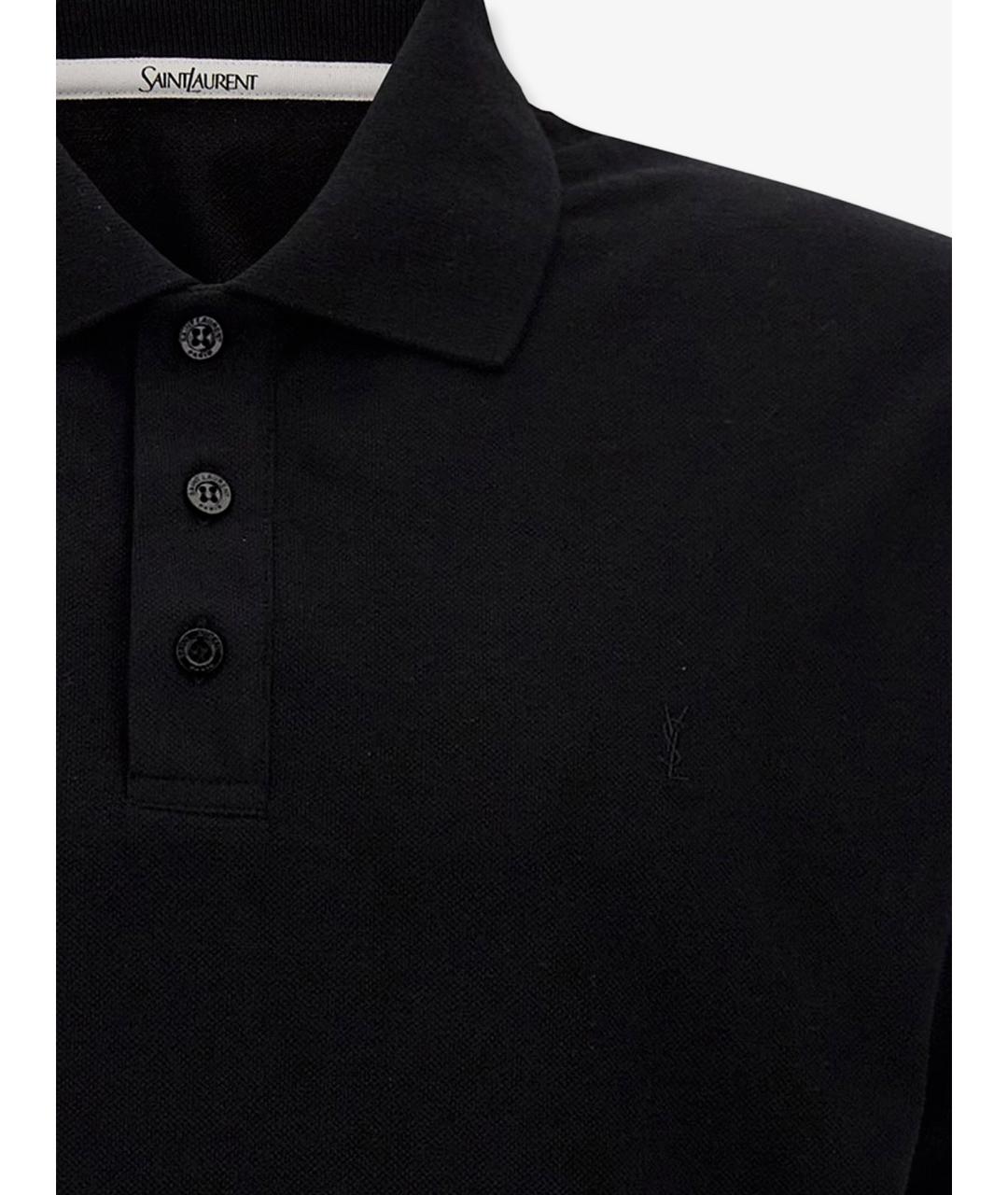 SAINT LAURENT Черное хлопко-полиэстеровое поло с коротким рукавом, фото 3