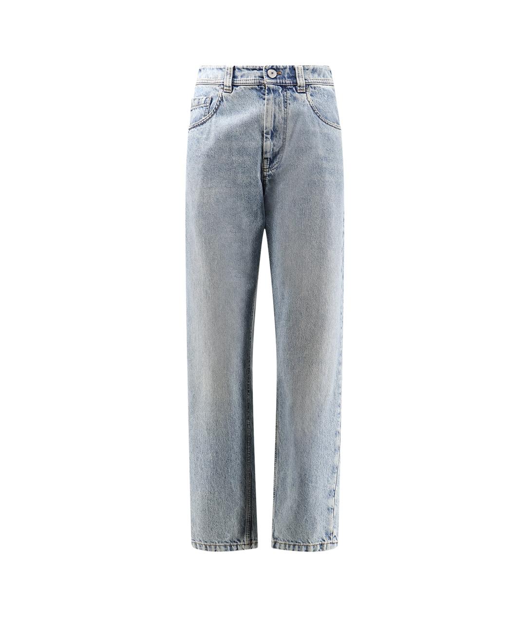 BRUNELLO CUCINELLI Голубые хлопковые прямые джинсы, фото 1