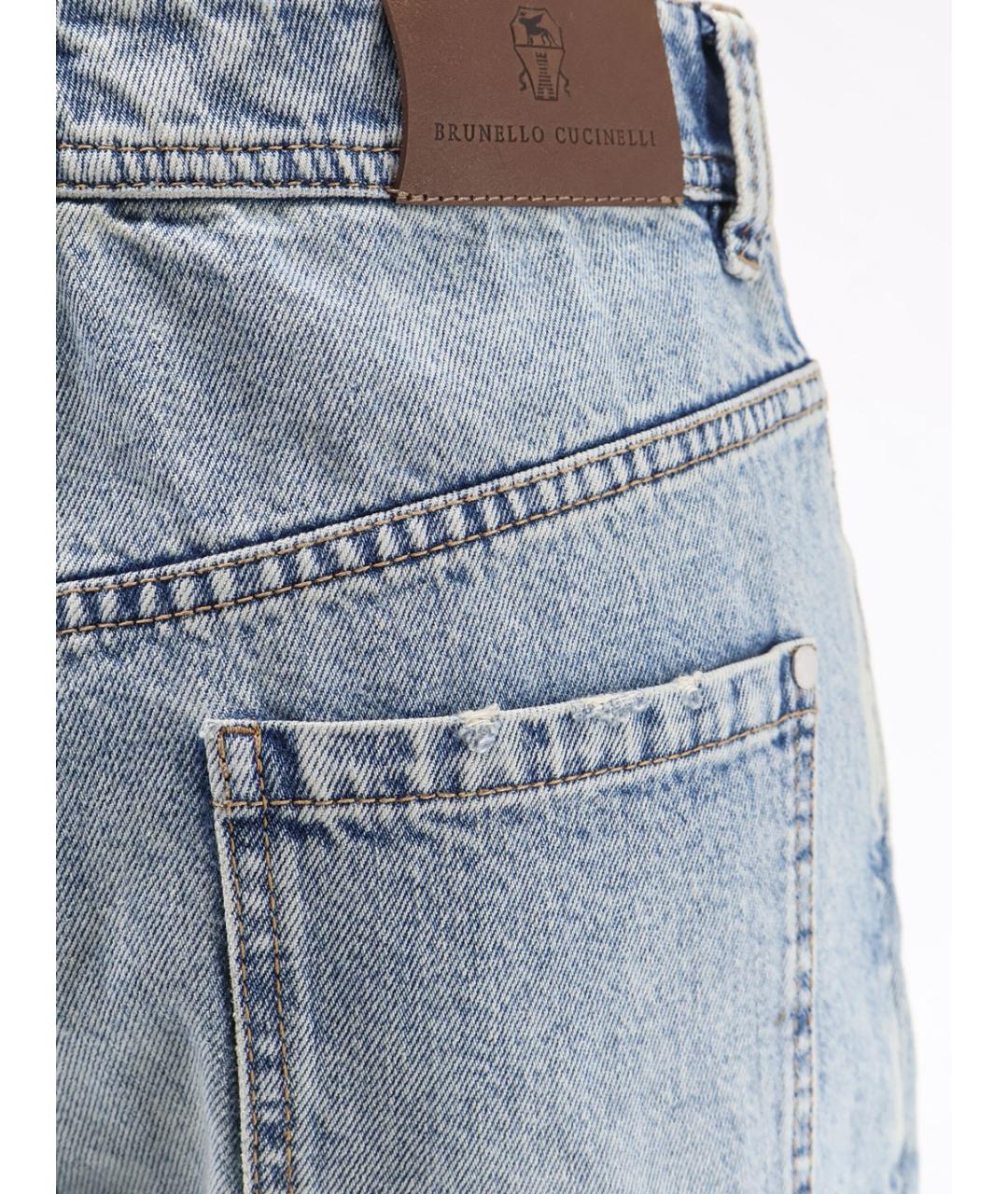 BRUNELLO CUCINELLI Голубые хлопковые прямые джинсы, фото 3