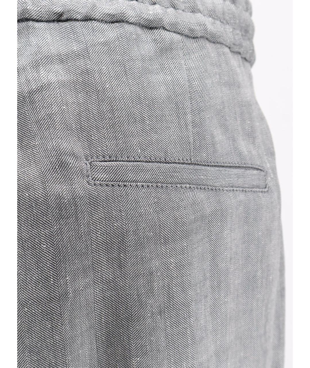 BRUNELLO CUCINELLI Серые льняные повседневные брюки, фото 3