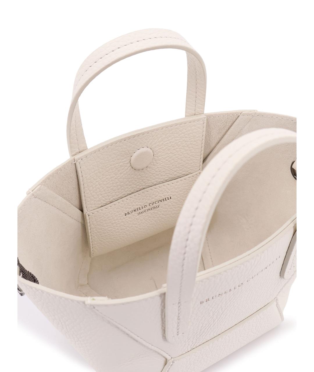 BRUNELLO CUCINELLI Белая кожаная сумка тоут, фото 4