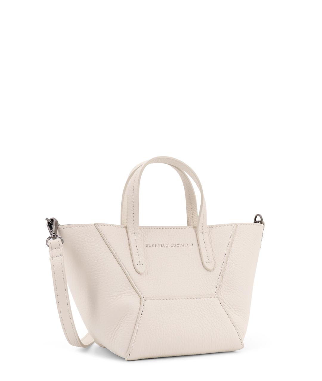 BRUNELLO CUCINELLI Белая кожаная сумка тоут, фото 3