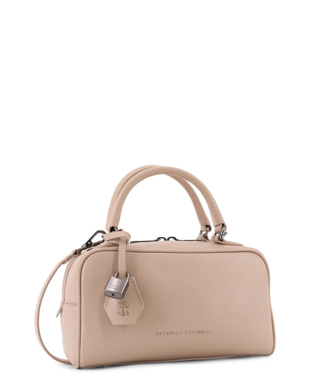 BRUNELLO CUCINELLI Бежевая кожаная сумка тоут, фото 3