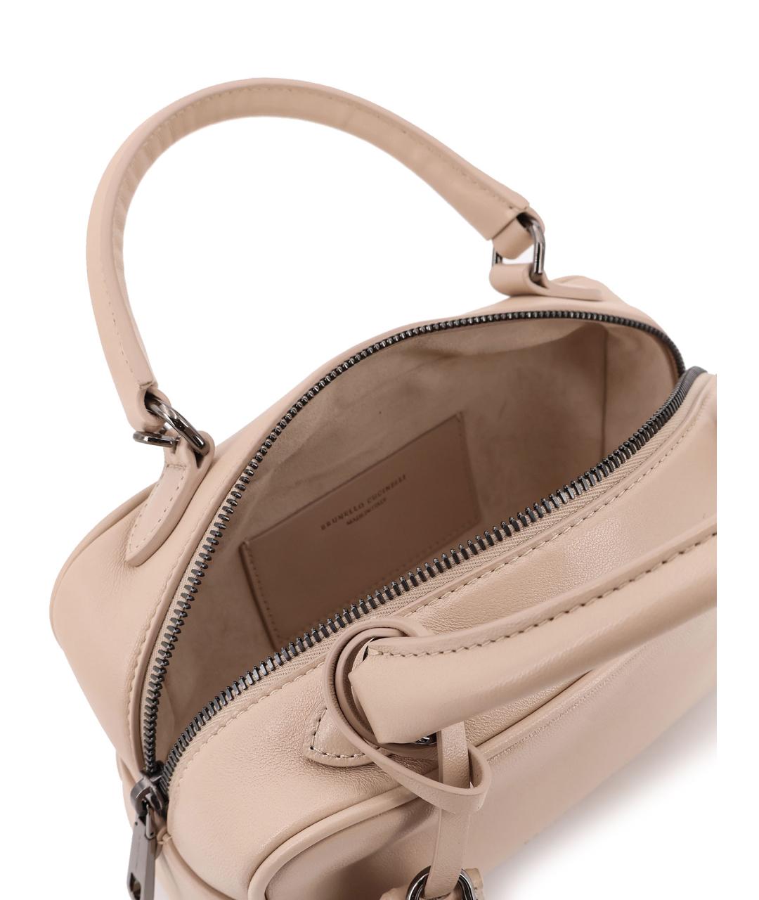 BRUNELLO CUCINELLI Бежевая кожаная сумка тоут, фото 4