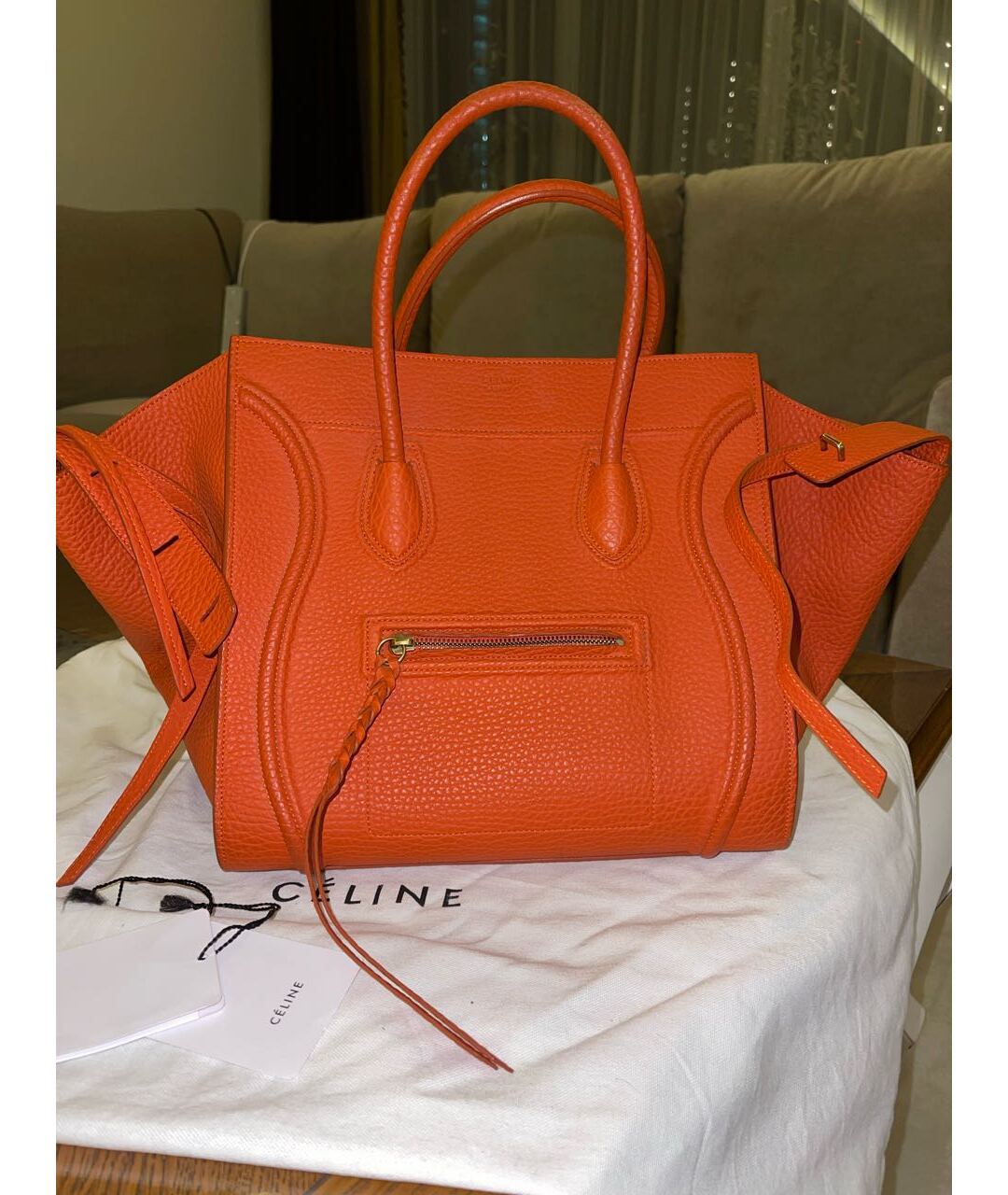 CELINE PRE-OWNED Оранжевая кожаная сумка тоут, фото 2