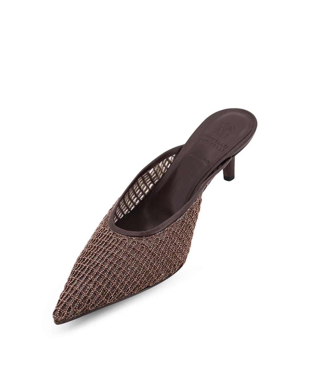 BRUNELLO CUCINELLI Коричневые кожаные мюли, фото 4