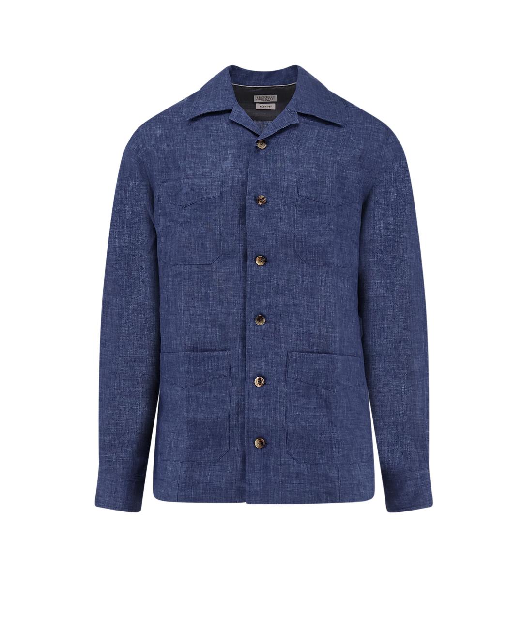 BRUNELLO CUCINELLI Синяя льняная кэжуал рубашка, фото 1