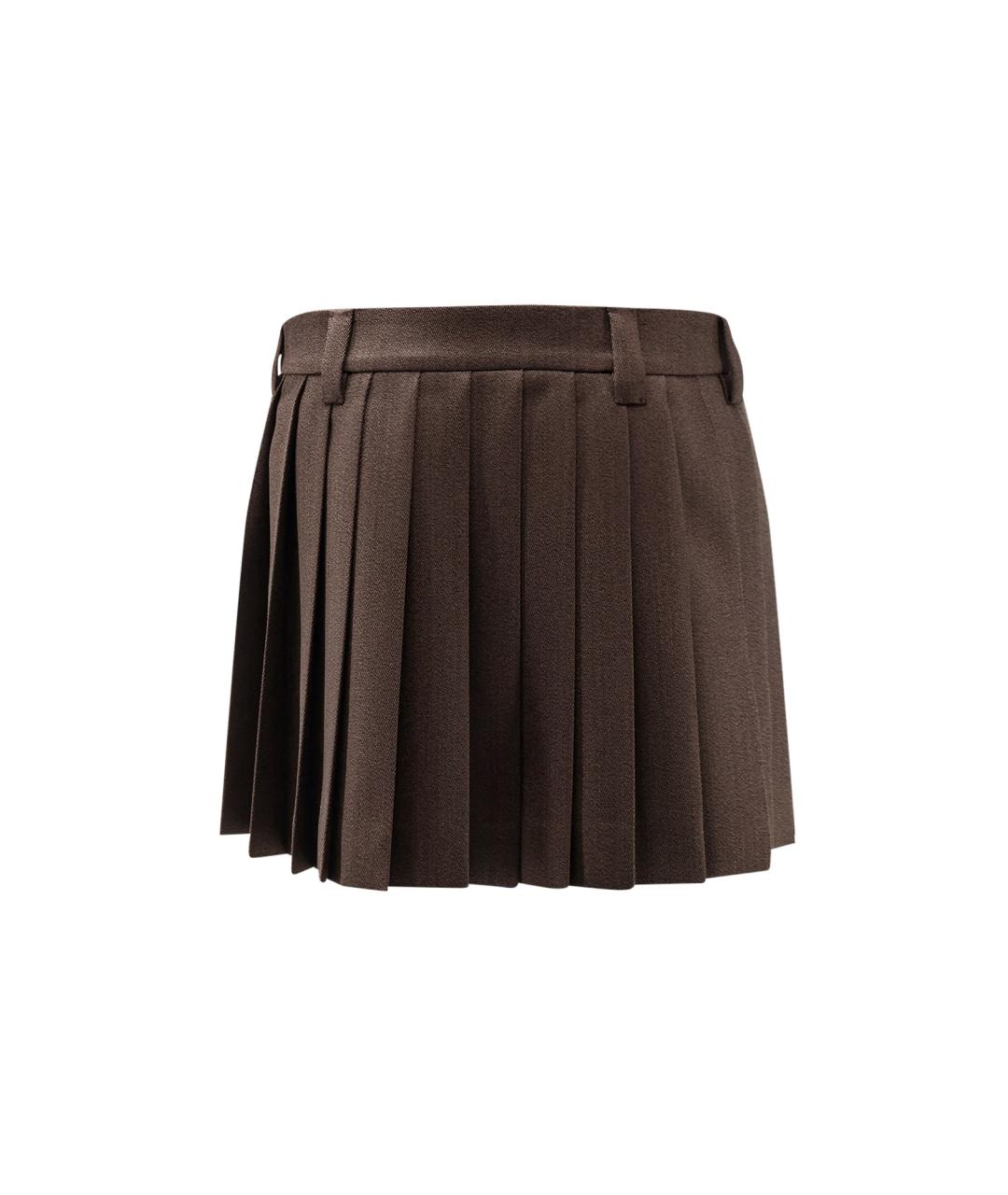 MIU MIU Коричневая шерстяная юбка мини, фото 2