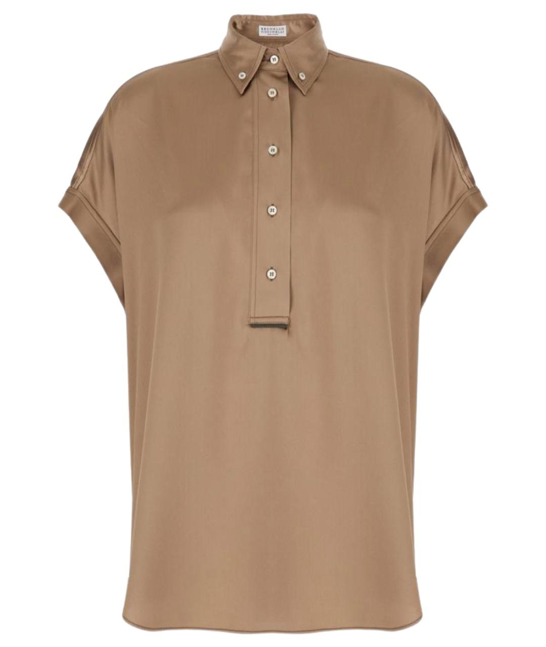 BRUNELLO CUCINELLI Коричневая шелковая рубашка, фото 1