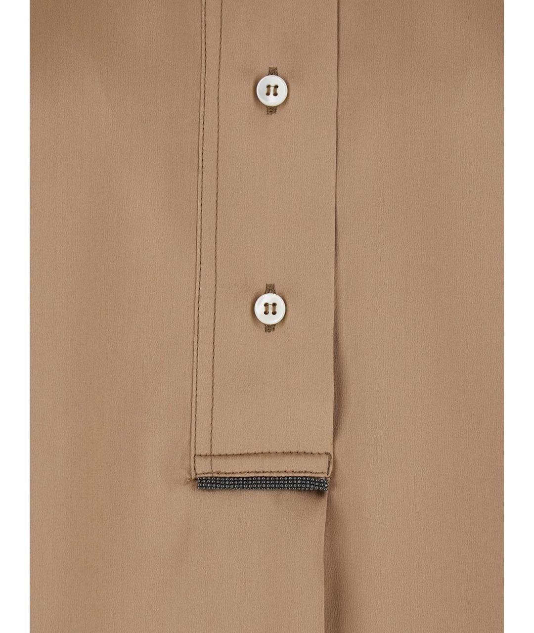 BRUNELLO CUCINELLI Коричневая шелковая рубашка, фото 3