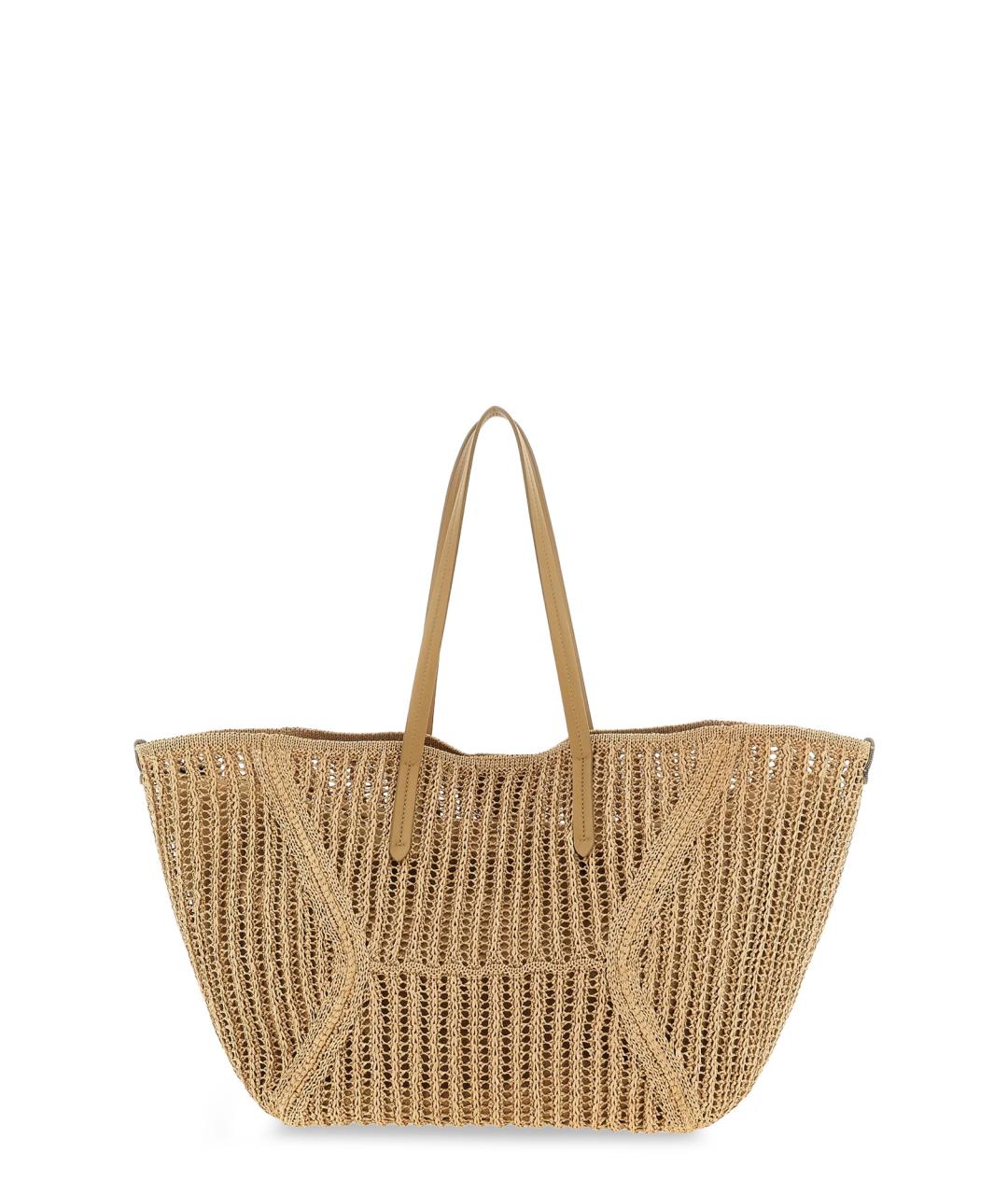 BRUNELLO CUCINELLI Бежевая пелетеная сумка тоут, фото 2