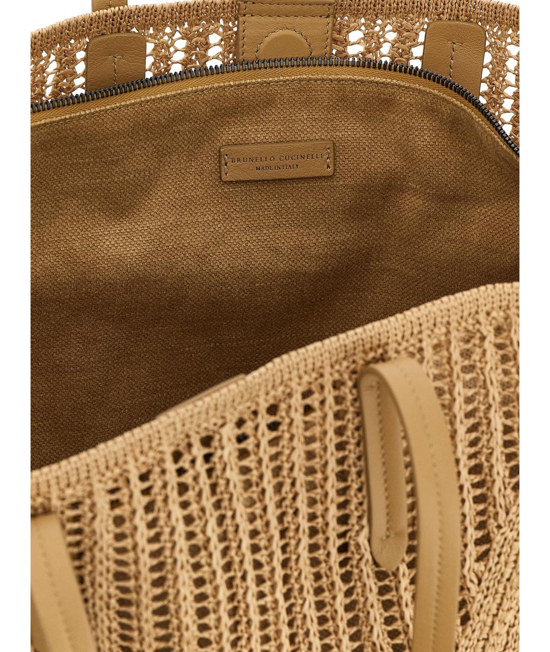 BRUNELLO CUCINELLI Бежевая пелетеная сумка тоут, фото 4