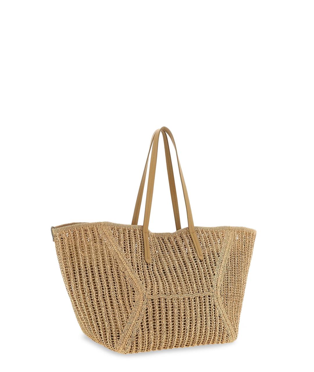 BRUNELLO CUCINELLI Бежевая пелетеная сумка тоут, фото 3