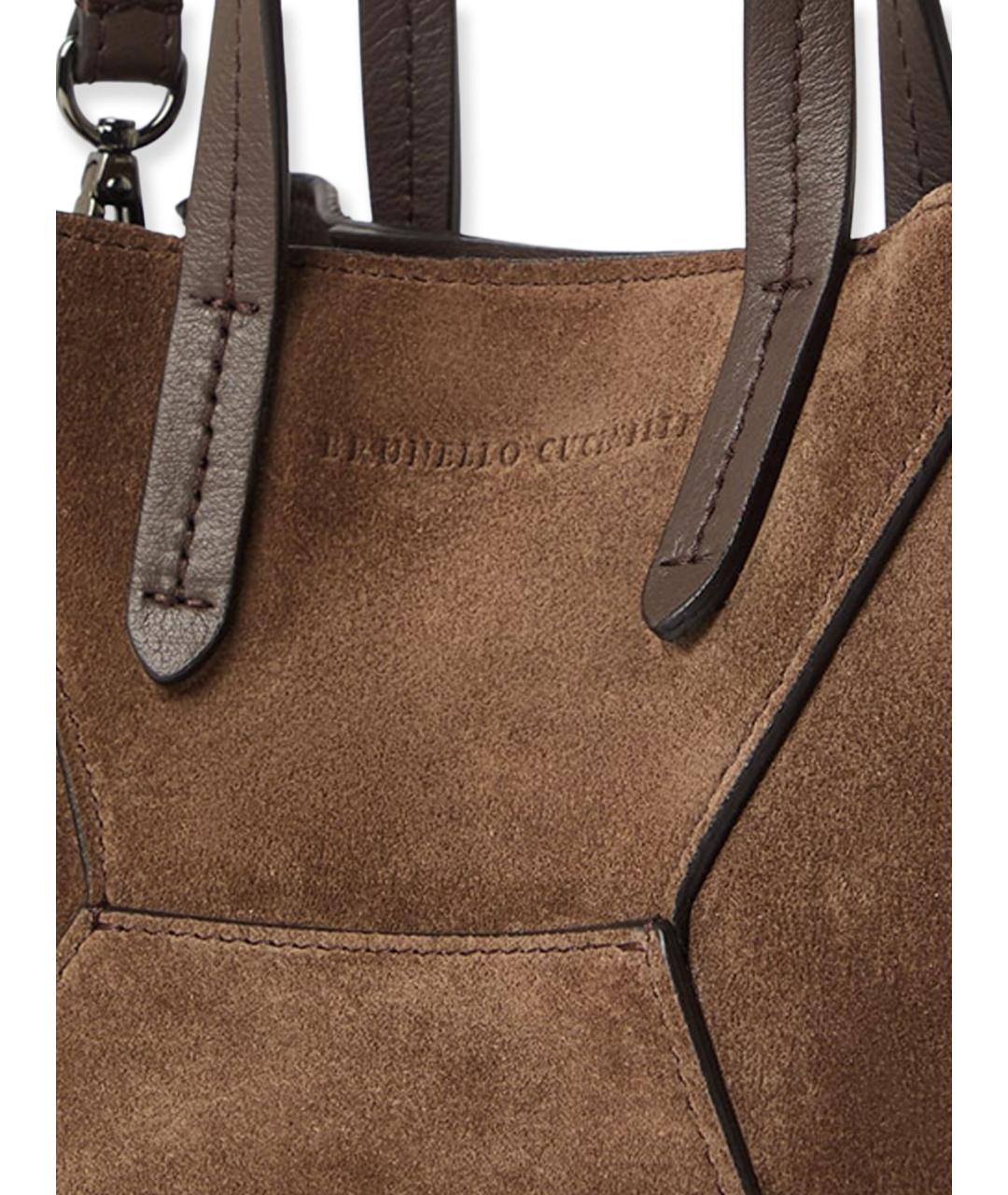 BRUNELLO CUCINELLI Коричневая замшевая сумка тоут, фото 4