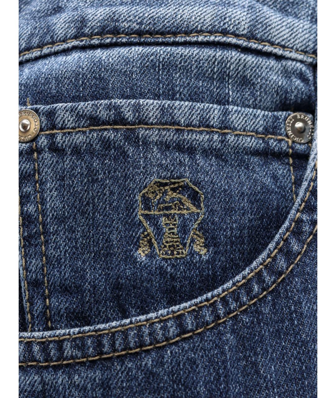 BRUNELLO CUCINELLI Синие хлопковые прямые джинсы, фото 3