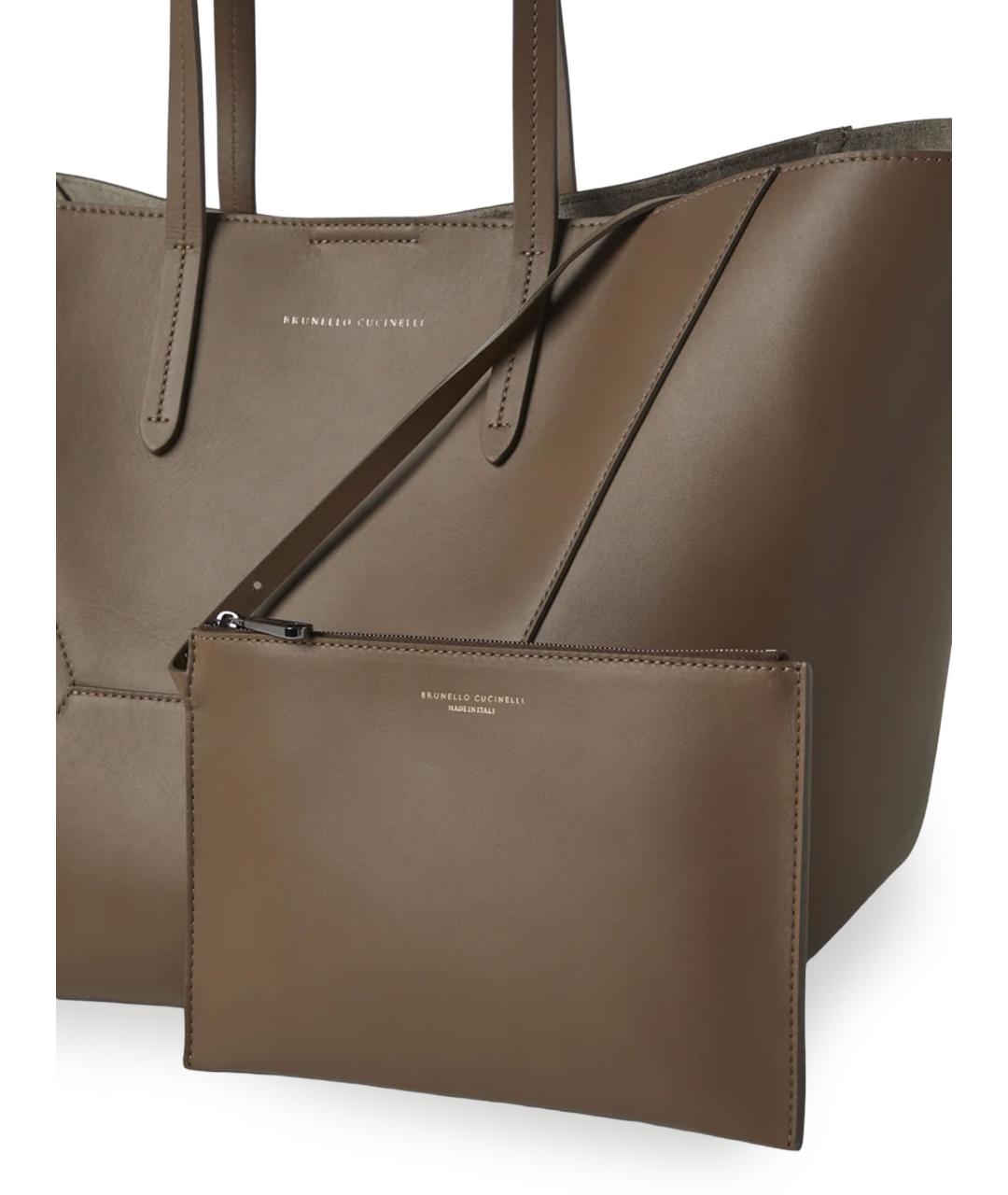 BRUNELLO CUCINELLI Коричневая кожаная сумка тоут, фото 3