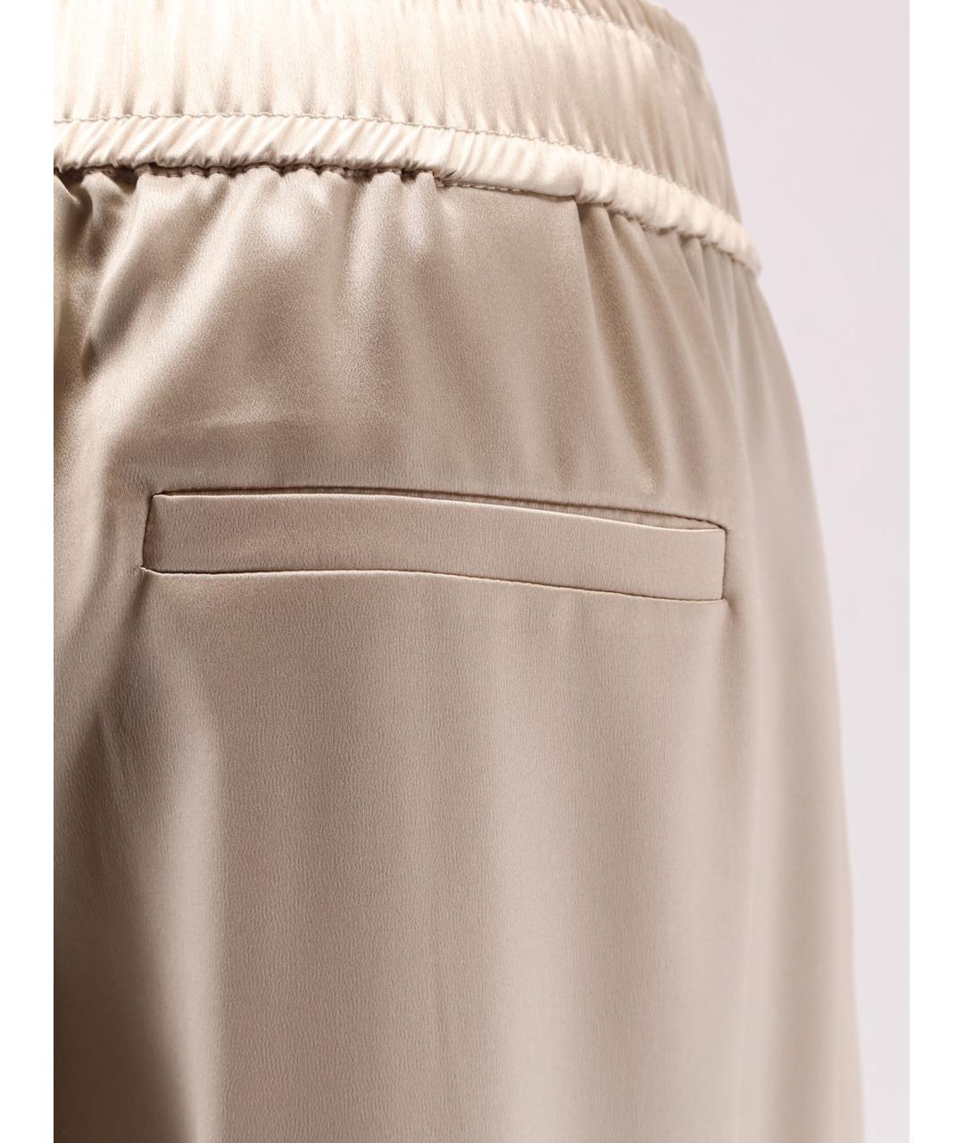 BRUNELLO CUCINELLI Бежевые шелковые прямые брюки, фото 3