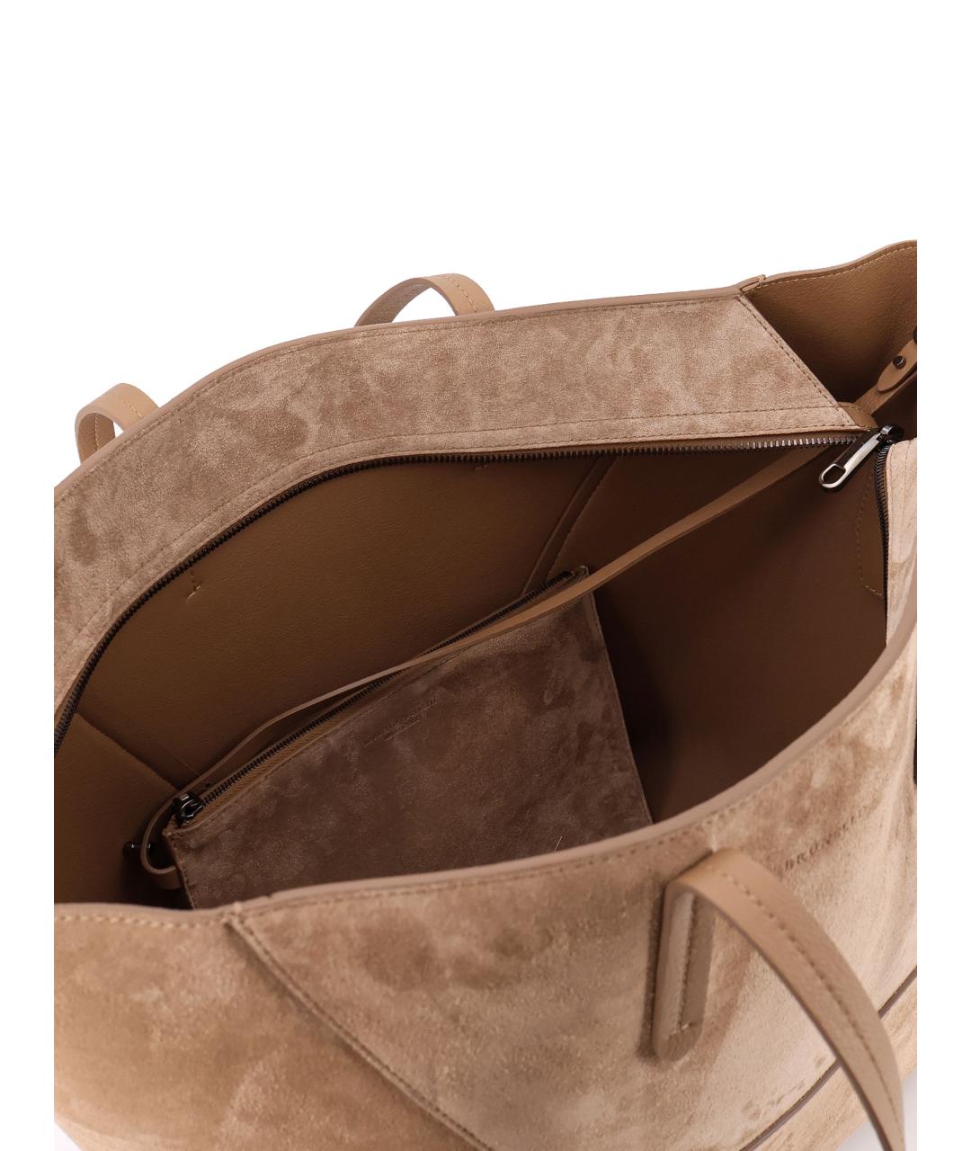 BRUNELLO CUCINELLI Бежевая замшевая сумка тоут, фото 5