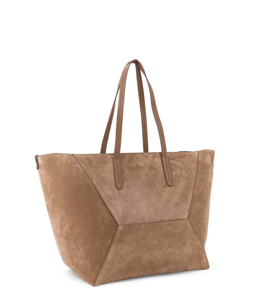 BRUNELLO CUCINELLI Бежевая замшевая сумка тоут, фото 3