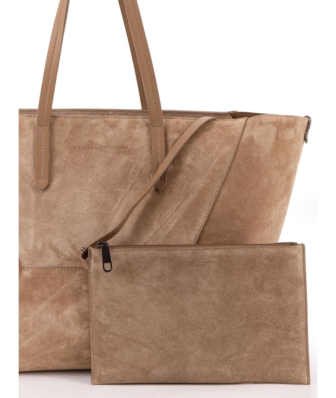 BRUNELLO CUCINELLI Бежевая замшевая сумка тоут, фото 4