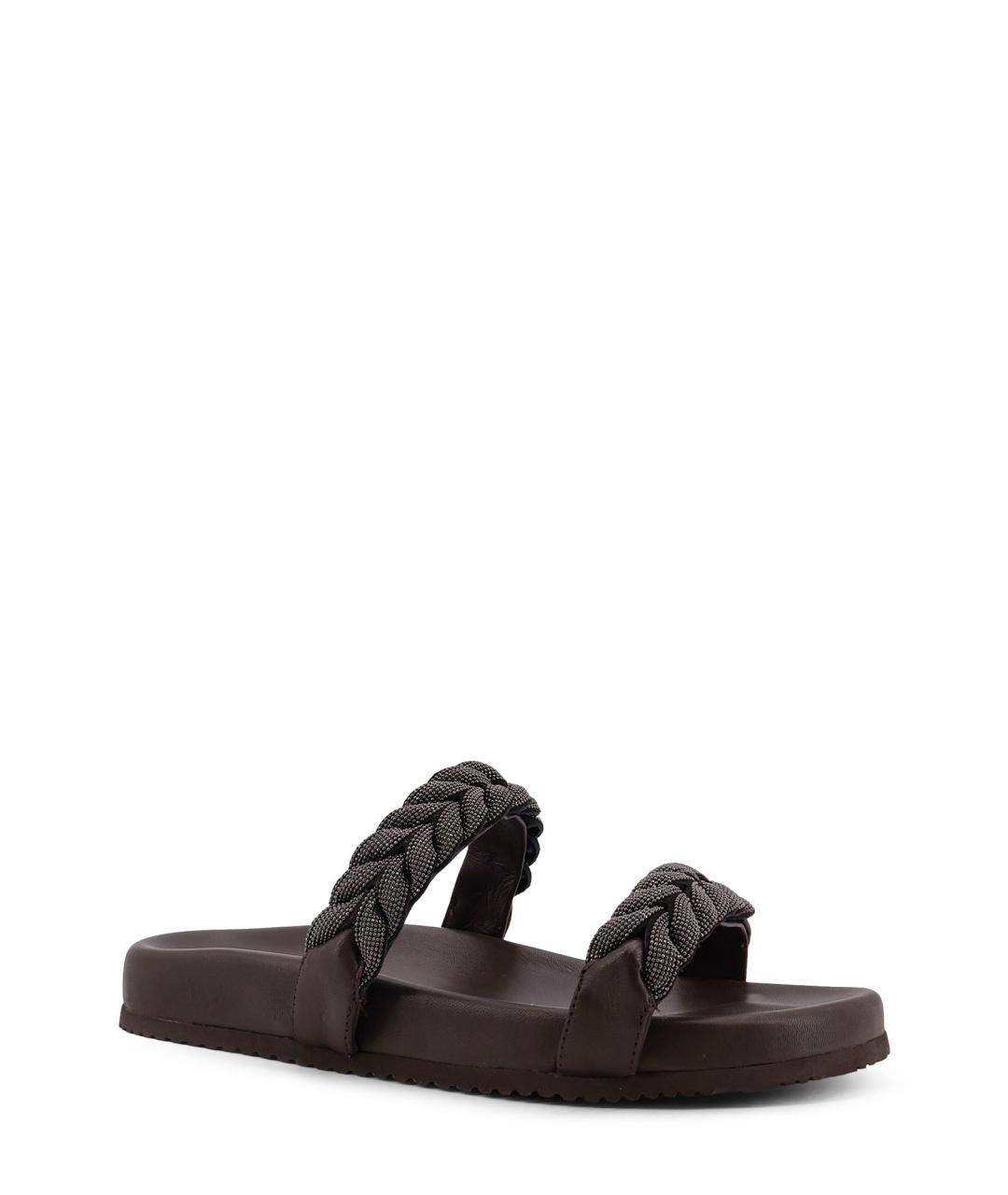 BRUNELLO CUCINELLI Коричневые кожаные шлепанцы, фото 2