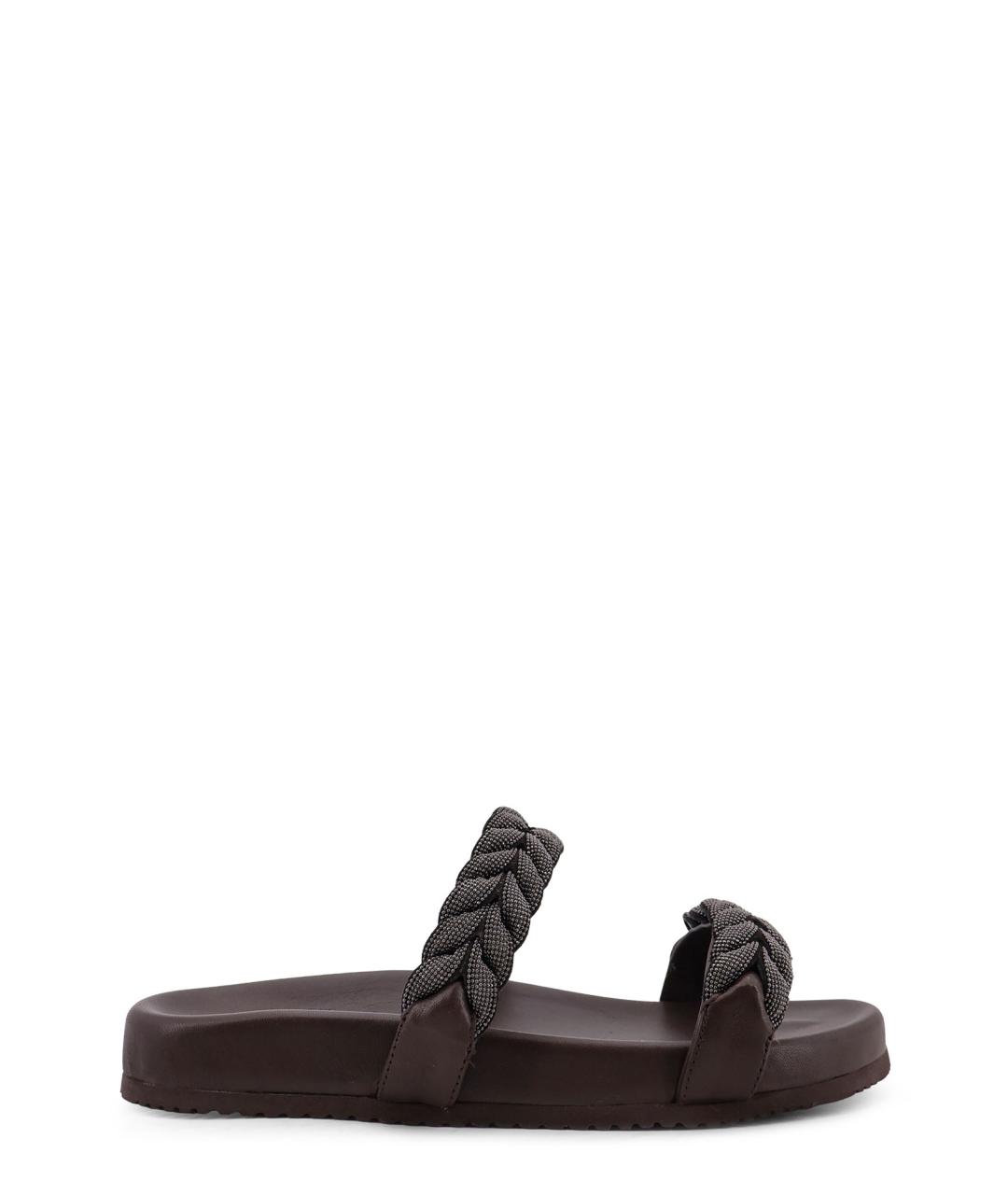 BRUNELLO CUCINELLI Коричневые кожаные шлепанцы, фото 1