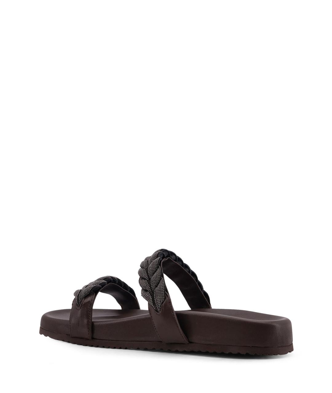 BRUNELLO CUCINELLI Коричневые кожаные шлепанцы, фото 3