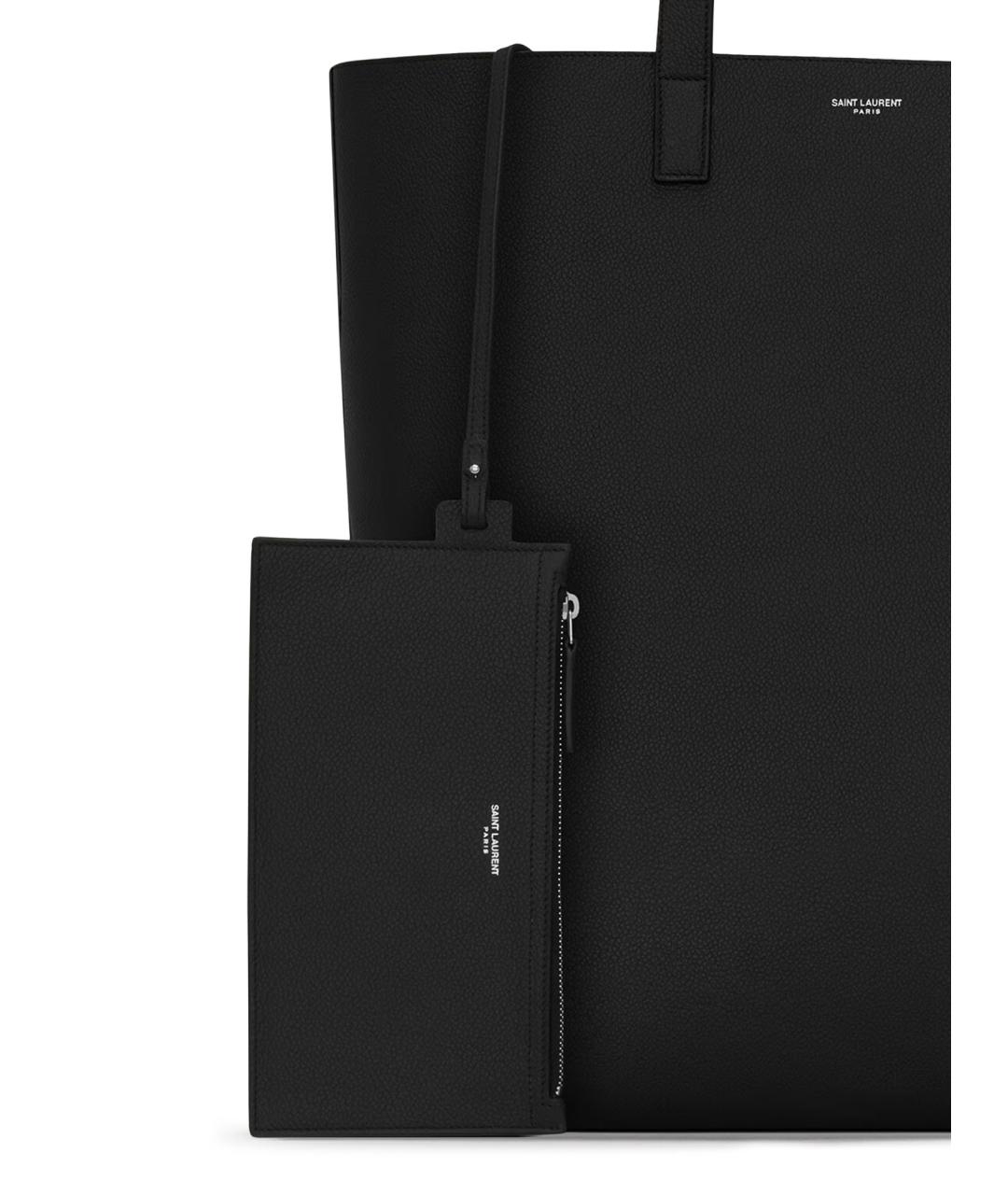 SAINT LAURENT Черная кожаная сумка тоут, фото 4