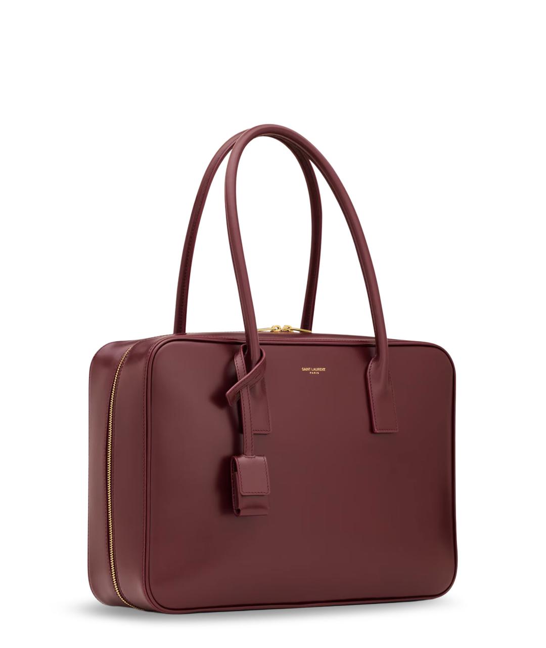 SAINT LAURENT Бордовая кожаная сумка тоут, фото 3