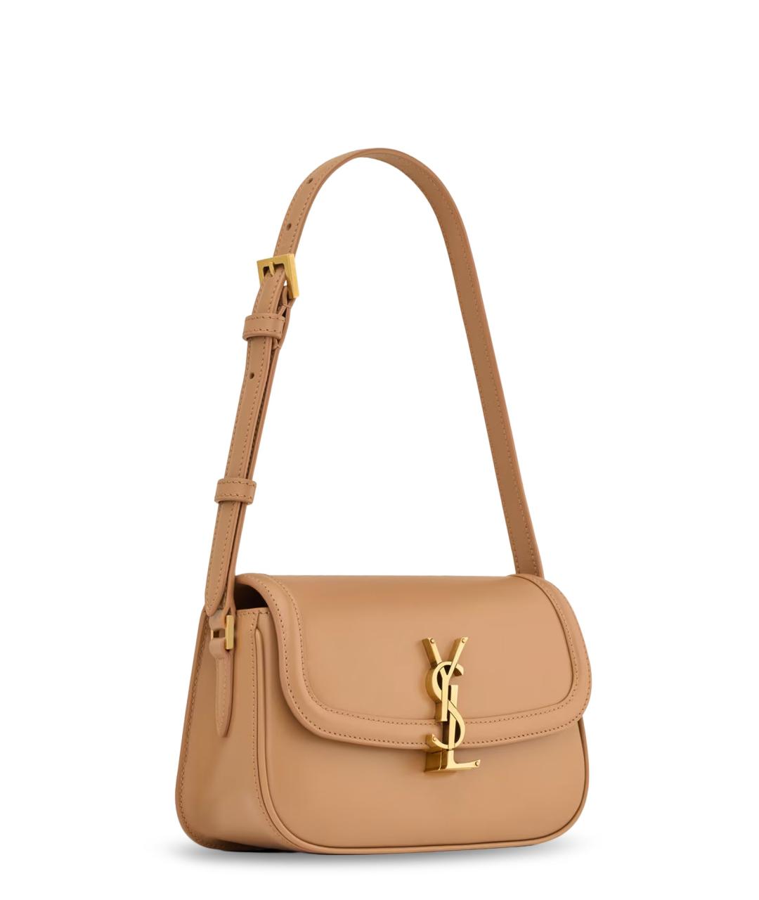 SAINT LAURENT Бежевая кожаная сумка через плечо, фото 3