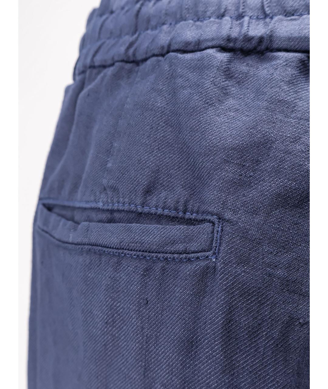 BRUNELLO CUCINELLI Темно-синие льняные повседневные брюки, фото 3