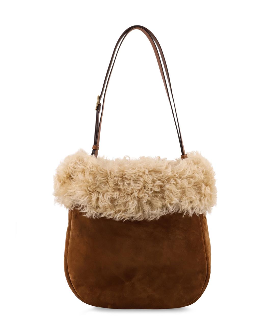 SAINT LAURENT Коричневая замшевая сумка через плечо, фото 1