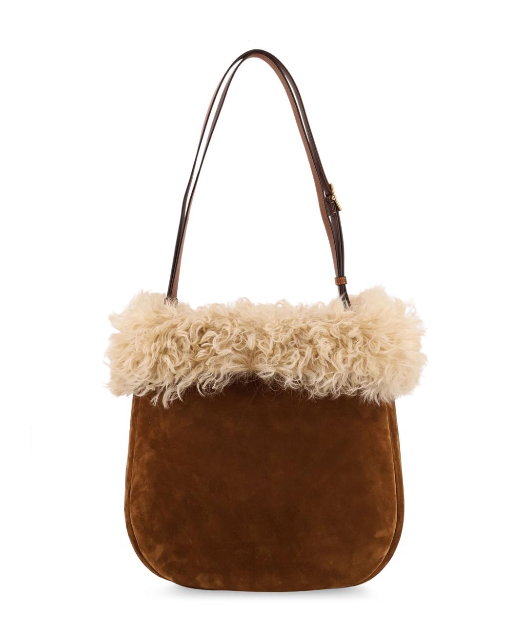 SAINT LAURENT Коричневая замшевая сумка через плечо, фото 2