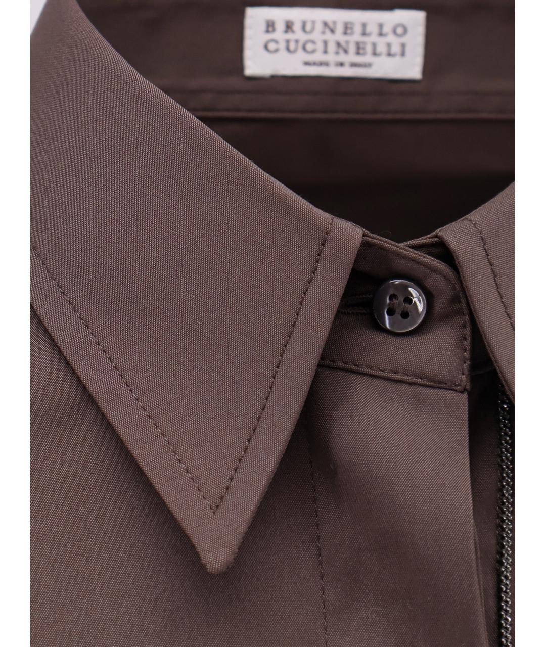BRUNELLO CUCINELLI Коричневая хлопковая рубашка, фото 3