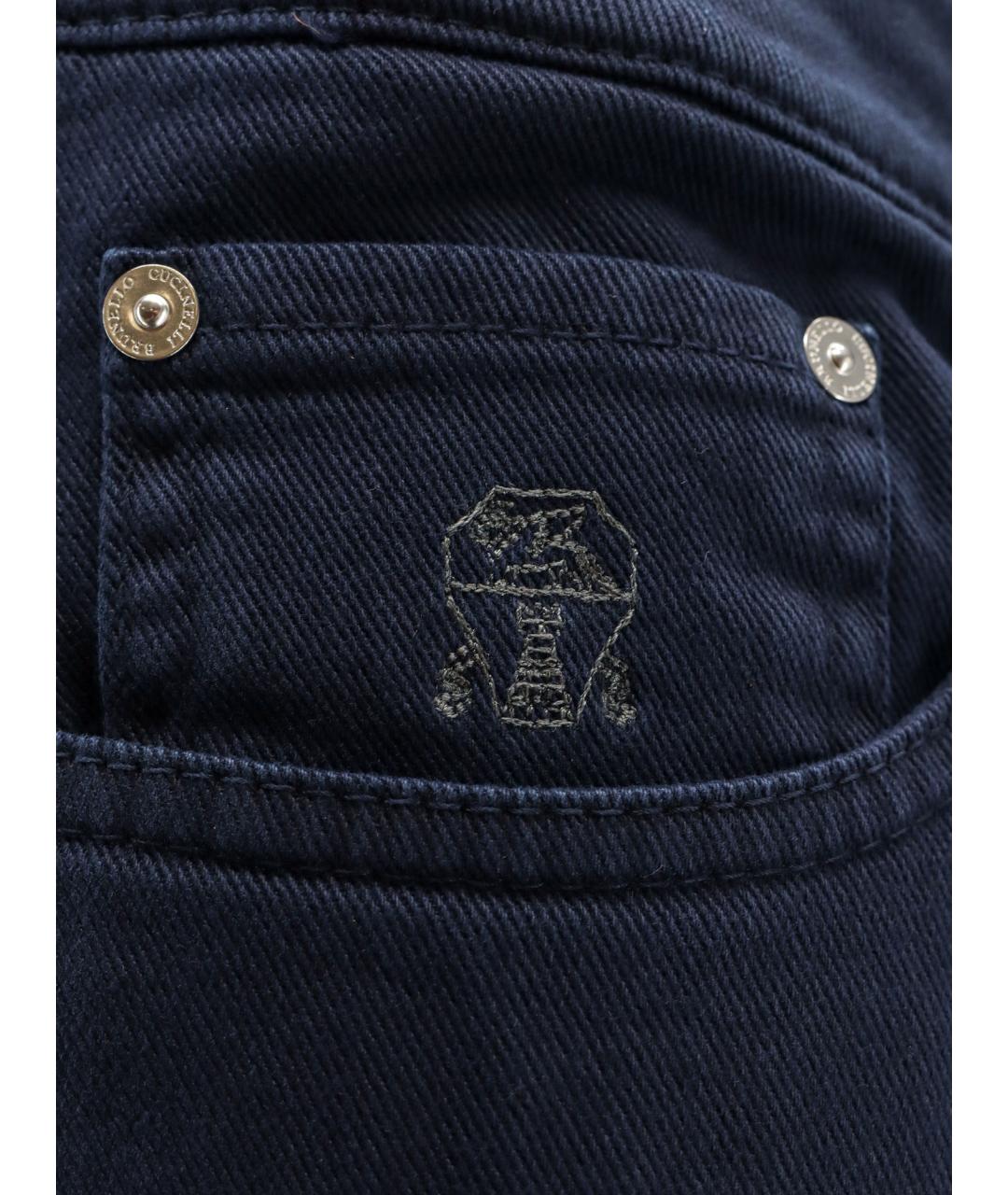 BRUNELLO CUCINELLI Синие хлопко-эластановые повседневные брюки, фото 3