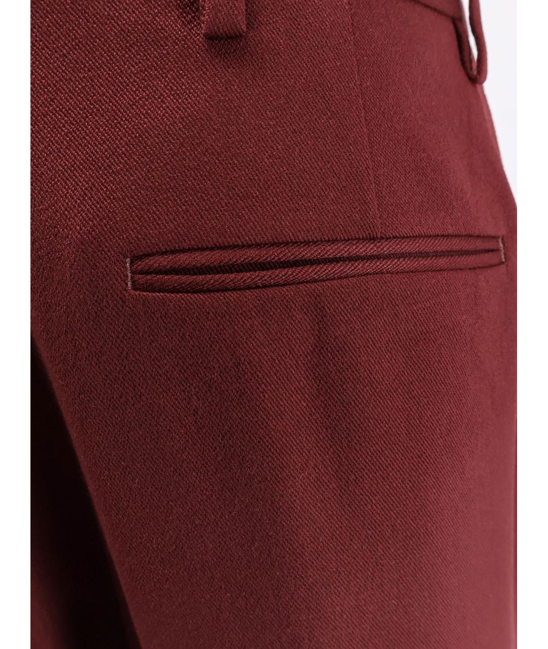 DRIES VAN NOTEN Бордовые шерстяные прямые брюки, фото 3