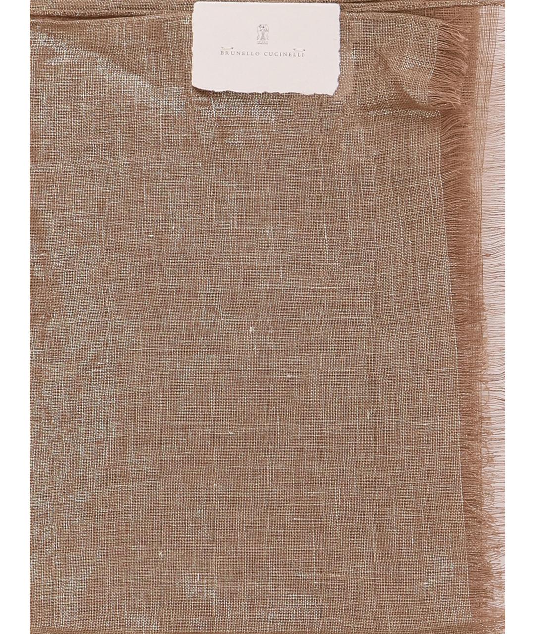 BRUNELLO CUCINELLI Коричневый льняной шарф, фото 2