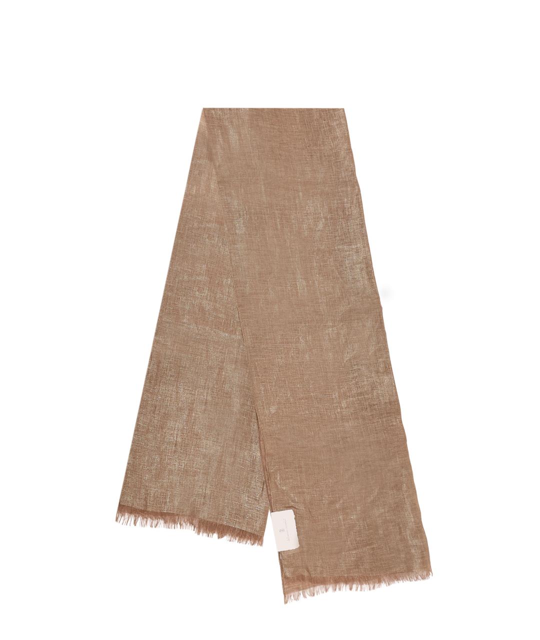 BRUNELLO CUCINELLI Коричневый льняной шарф, фото 1