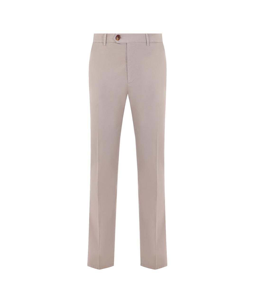 BRUNELLO CUCINELLI Бежевые хлопко-эластановые повседневные брюки, фото 1