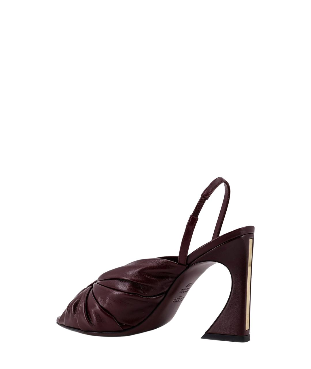 FENDI Бордовые кожаные босоножки, фото 3