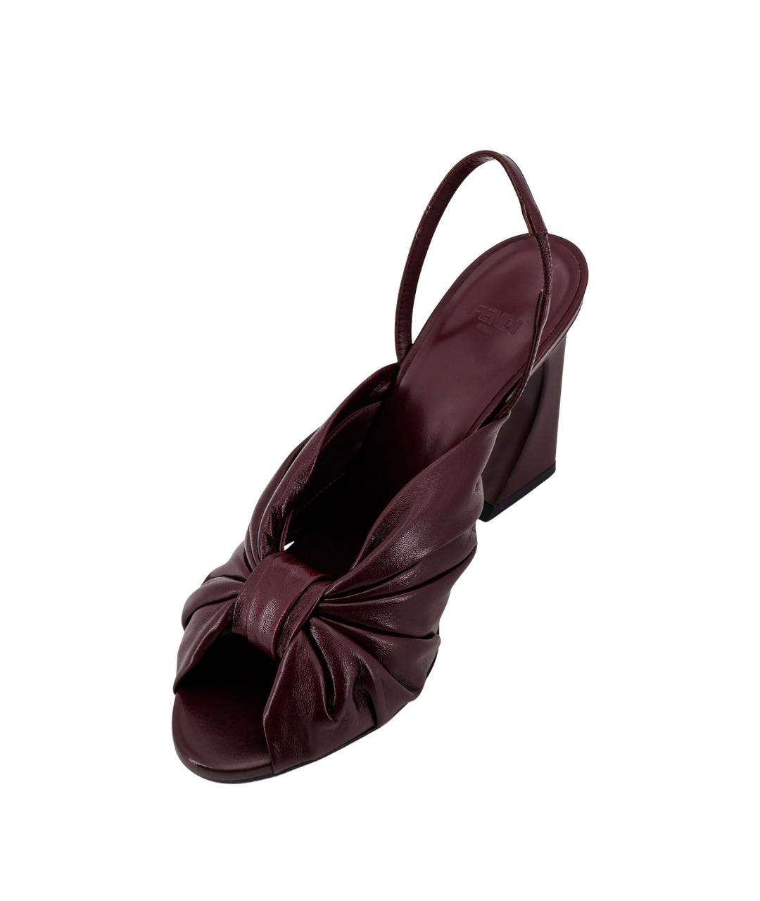 FENDI Бордовые кожаные босоножки, фото 4