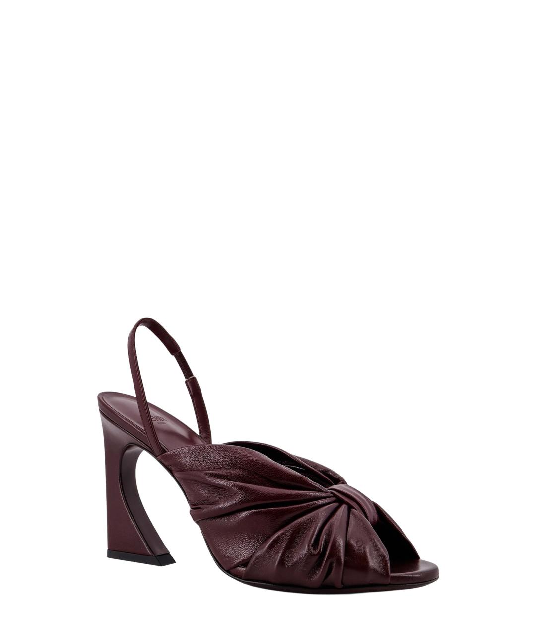 FENDI Бордовые кожаные босоножки, фото 2