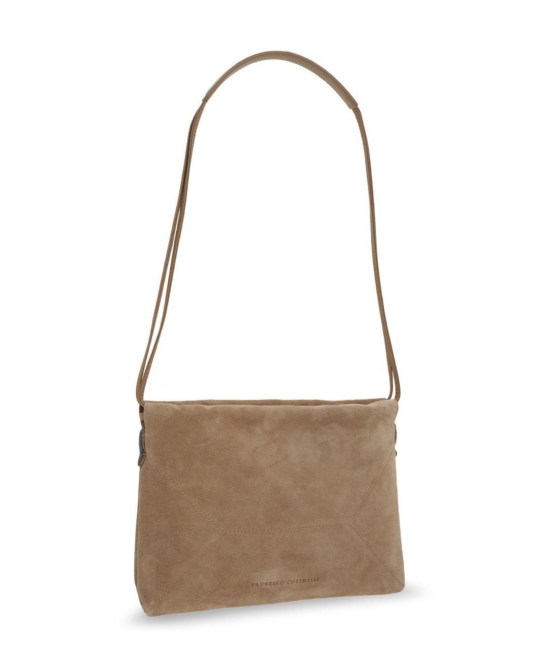 BRUNELLO CUCINELLI Бежевая замшевая сумка через плечо, фото 3