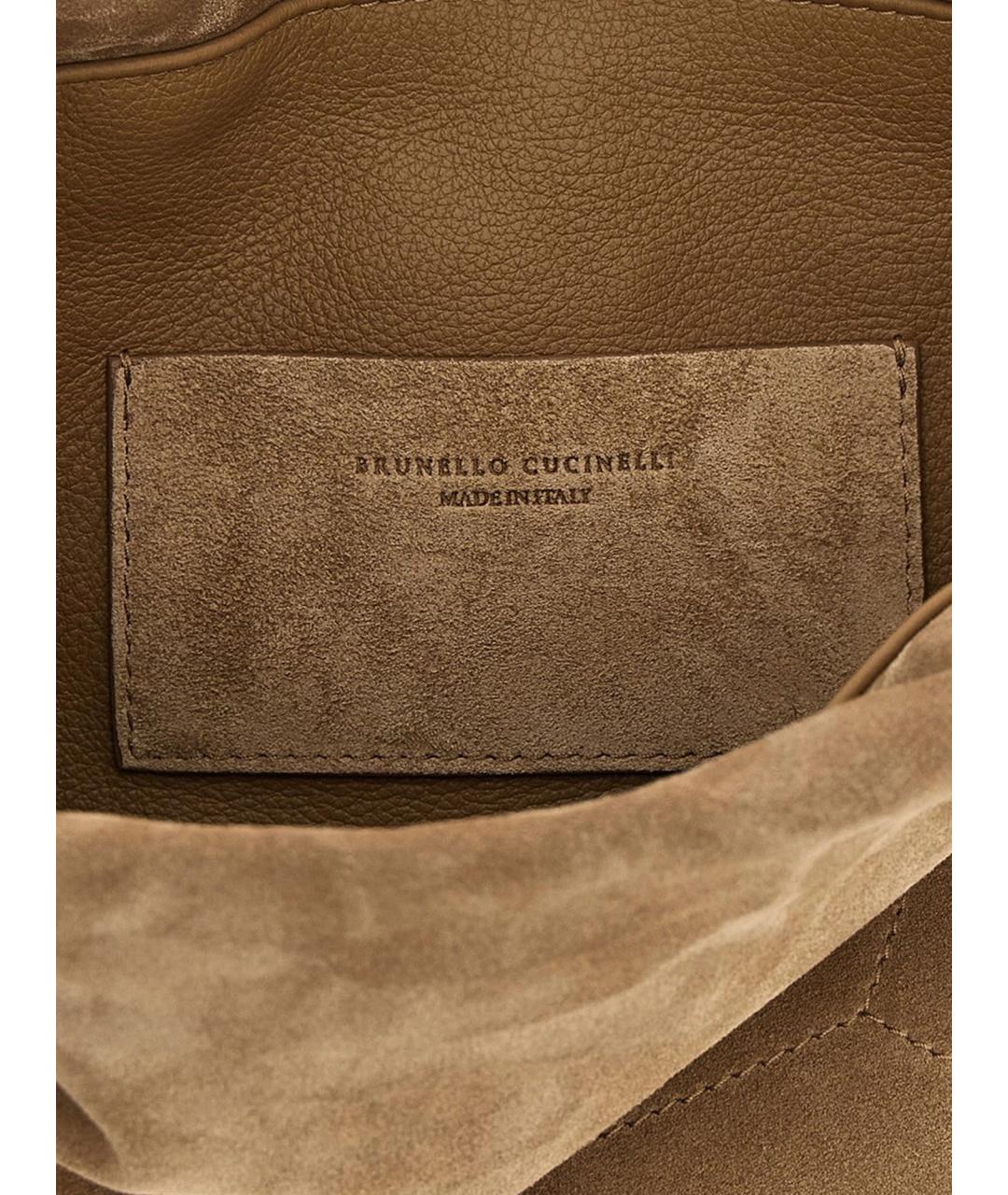 BRUNELLO CUCINELLI Бежевая замшевая сумка через плечо, фото 4