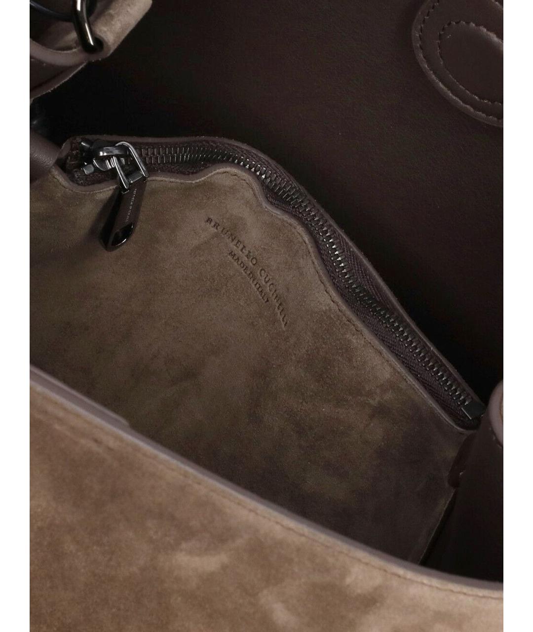 BRUNELLO CUCINELLI Коричневая замшевая сумка тоут, фото 4