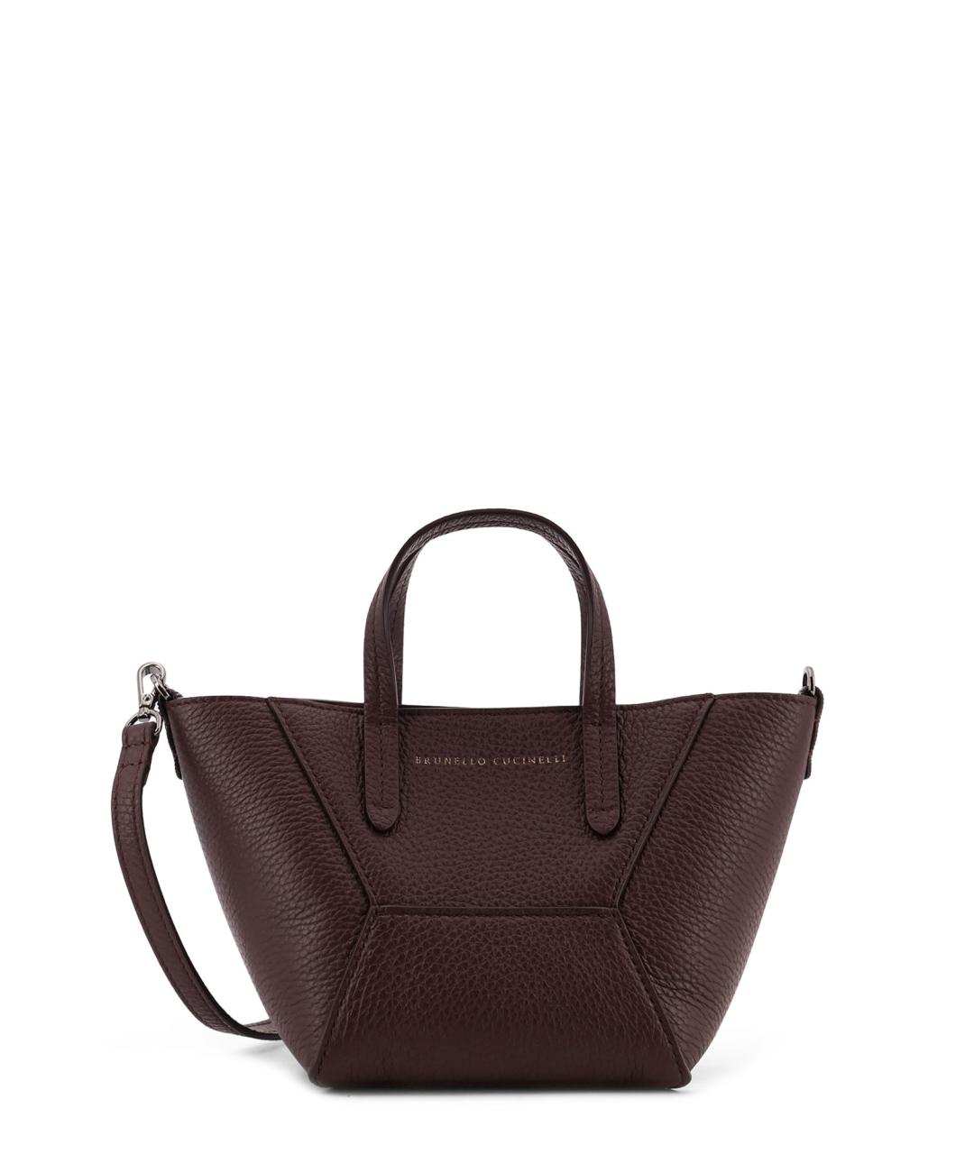 BRUNELLO CUCINELLI Бордовая кожаная сумка тоут, фото 1