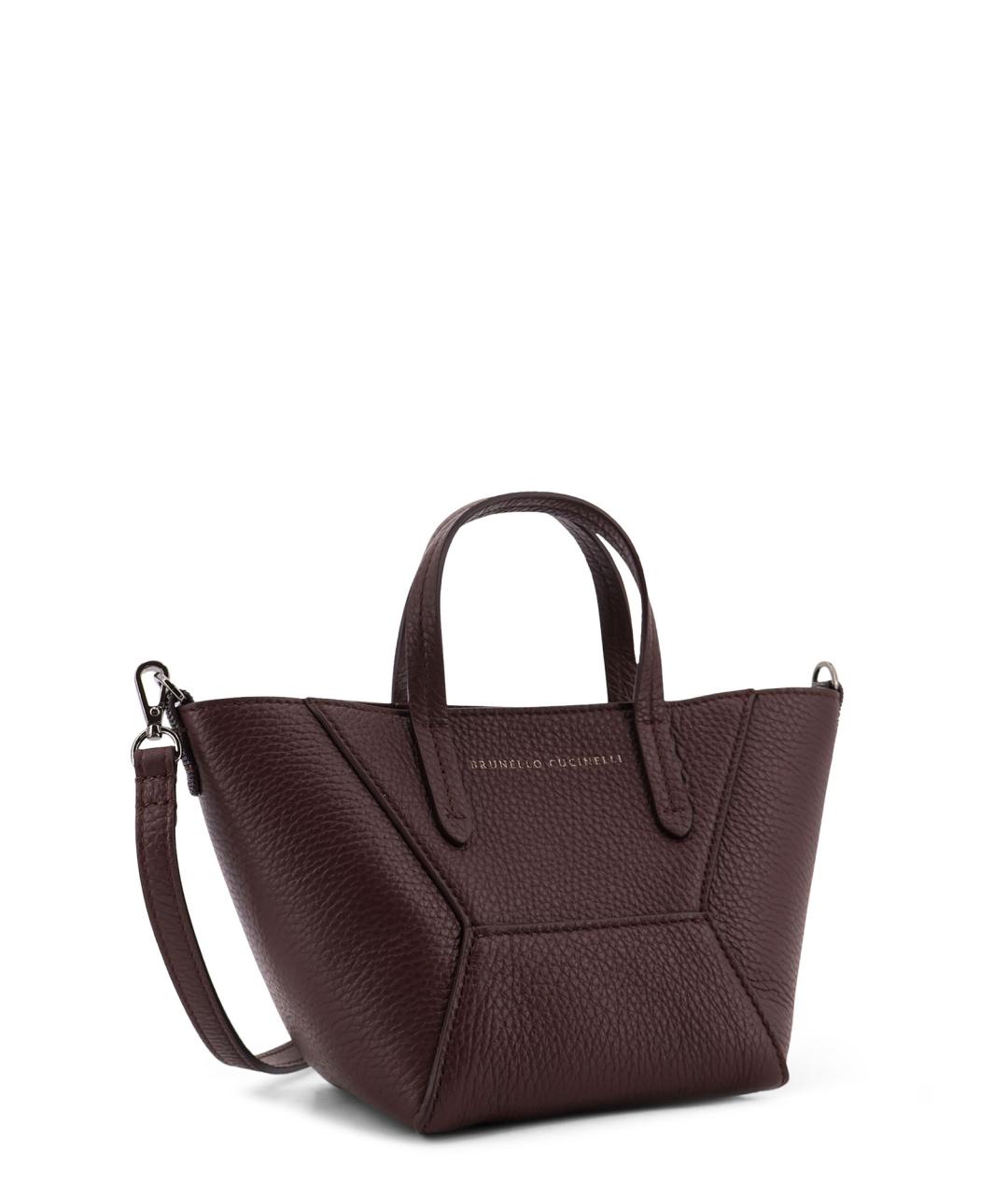 BRUNELLO CUCINELLI Бордовая кожаная сумка тоут, фото 3
