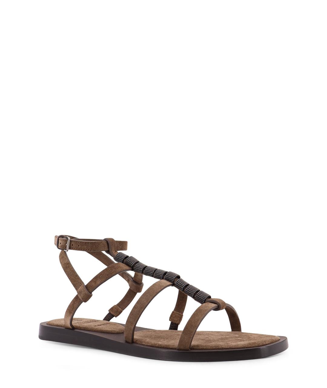 BRUNELLO CUCINELLI Коричневые замшевые босоножки, фото 2